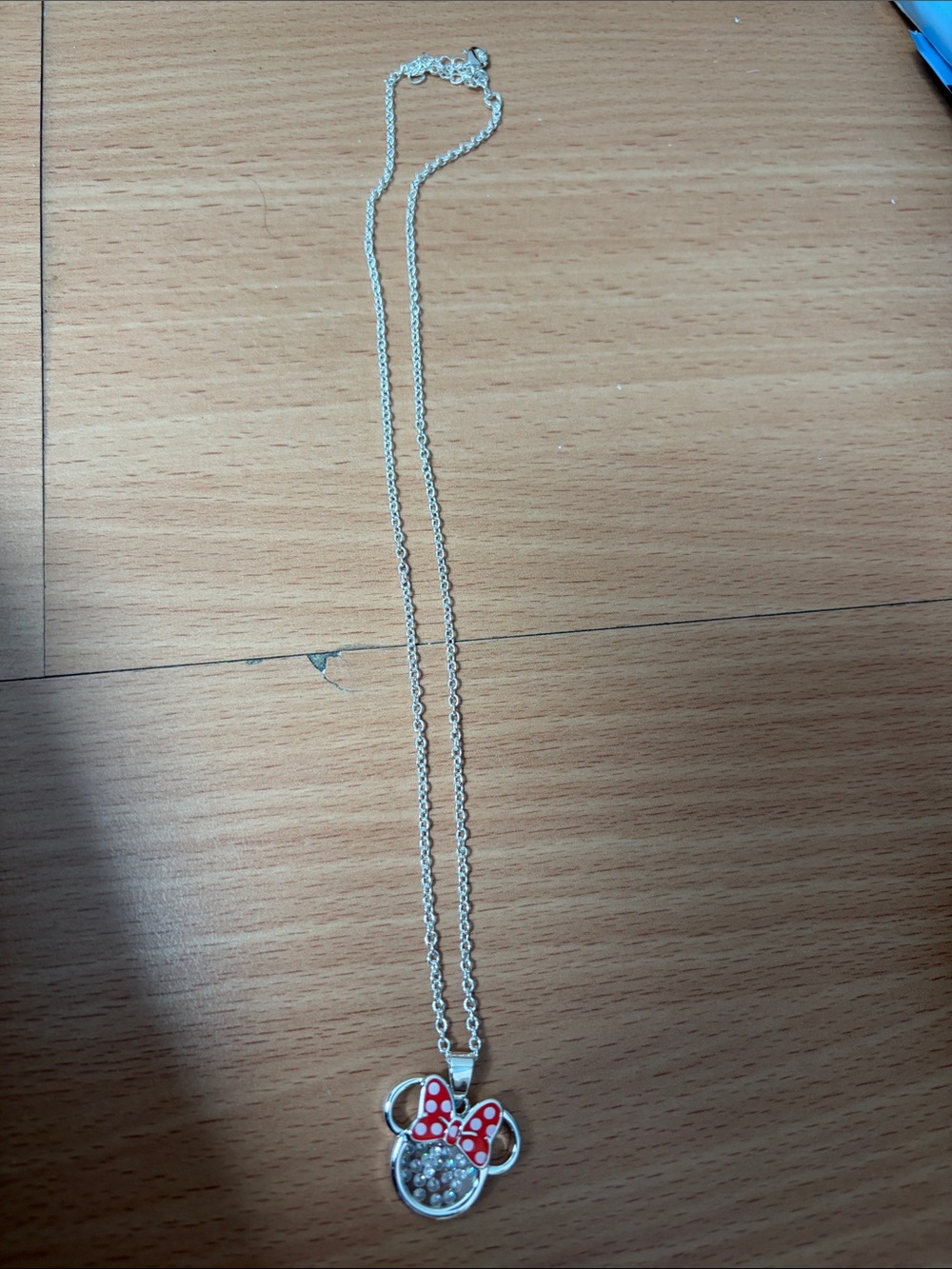 Disney Silver Tone Minnie Mouse Necklace with Red Bow